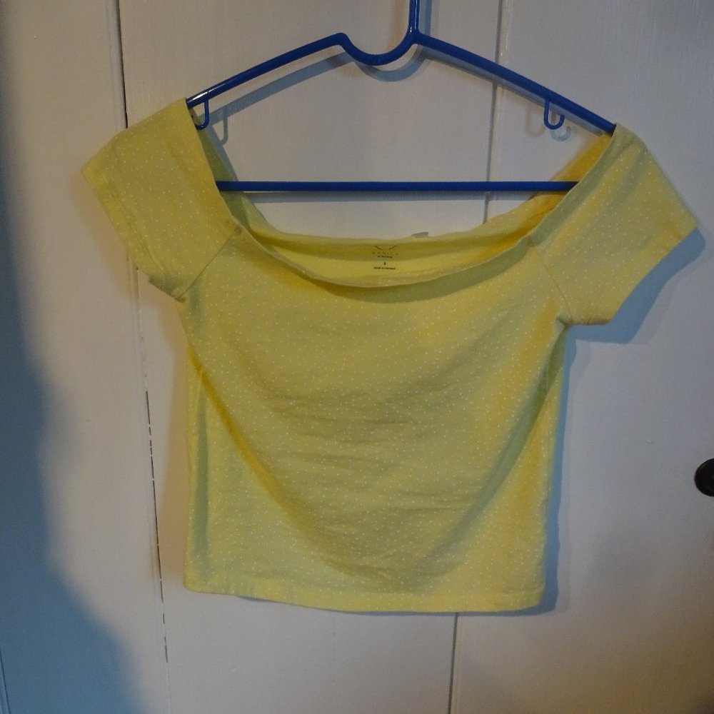 PACSUN Wide Neck Yellow Small top Poka Dot